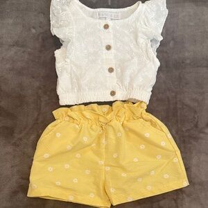 Rachel Zoe White Eyelet Top and Yellow Floral Shorts